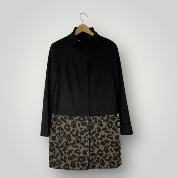TAHARI Verona Coat Jacket Womens 8 Wool  Black Animal Print Sz 12 - Picture 1 of 12